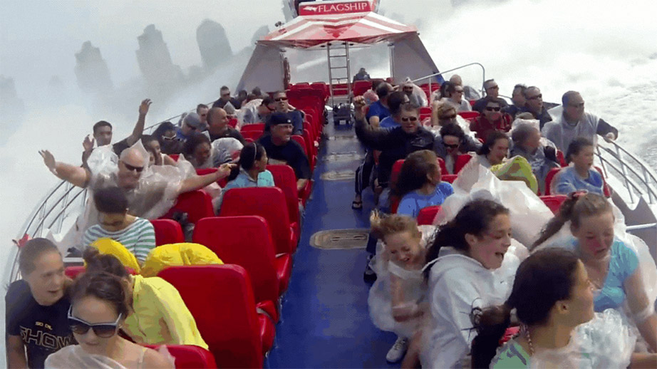 Passengers enjoying a high speed turn on the Patriot Jet Boat