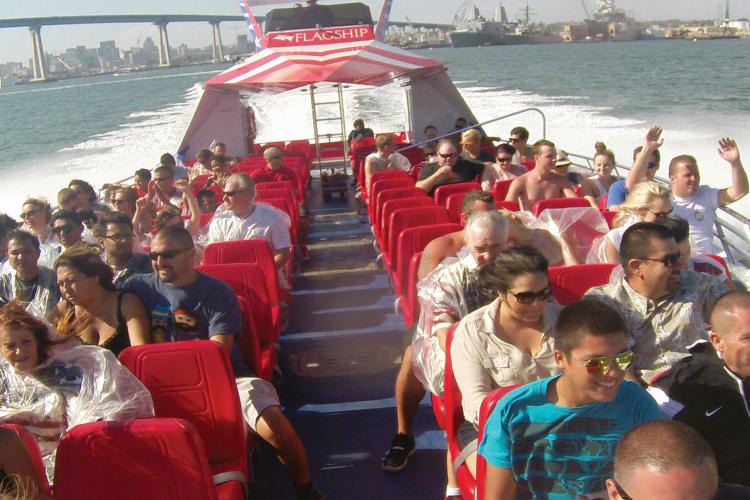 passengers enjoying speed boat thrill ride on san diego bay