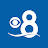 White number 8 with a wave and CBS eye logo on a blue background.