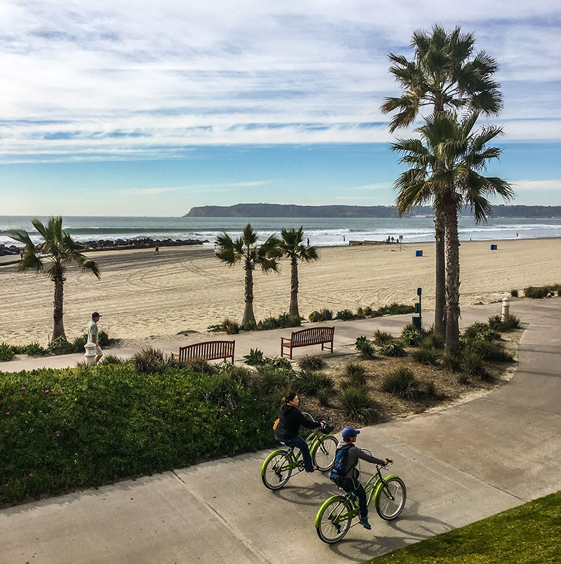 Biking along Coronado Central Beach in-front of the Hotel del Coronado
